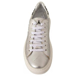 Patrizia Pepe Silver Full Grain Leather Lace Up Sneakers Shoes