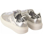 Patrizia Pepe Silver Full Grain Leather Lace Up Sneakers Shoes