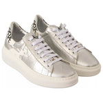 Patrizia Pepe Silver Full Grain Leather Lace Up Sneakers Shoes