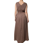 Peserico Brown Sleeveless Deep V-neck A-line Long Maxi Dress 1728,67345645728,Brown,Clothing,Dresses - Women - Clothing,IT42|M,Material: 100% Polyester,Peserico,Preowned / Defect,Women,Women - Clothing Peserico DR281422-42