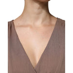 Peserico Brown Sleeveless Deep V-neck A-line Long Maxi Dress 1728,67345645728,Brown,Clothing,Dresses - Women - Clothing,IT42|M,Material: 100% Polyester,Peserico,Preowned / Defect,Women,Women - Clothing Peserico DR281422-42