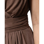 Peserico Brown Sleeveless Deep V-neck A-line Long Maxi Dress 1728,67345645728,Brown,Clothing,Dresses - Women - Clothing,IT42|M,Material: 100% Polyester,Peserico,Preowned / Defect,Women,Women - Clothing Peserico DR281422-42
