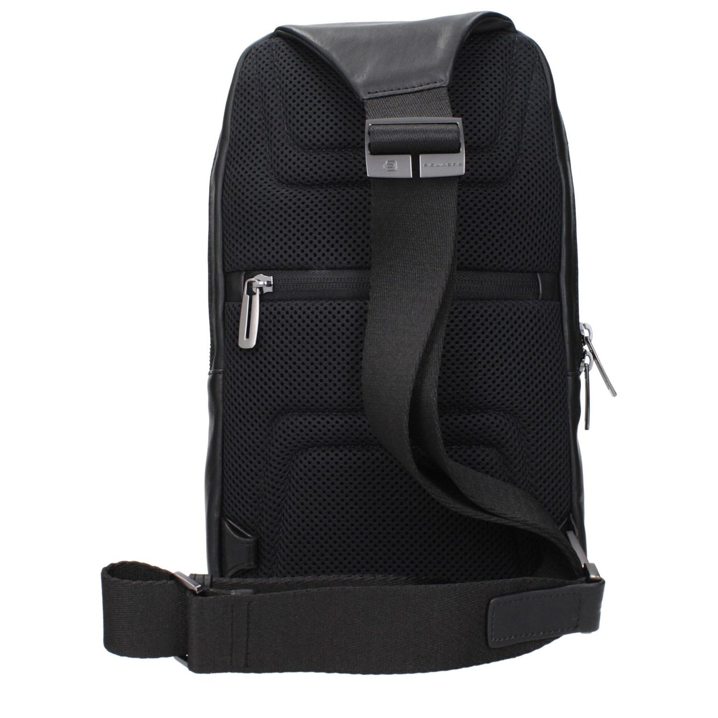 Piquadro Black Leather Crossbody Bag with adjustable shoulder strap, front logo, and zippered compartments, model MPN CA5346S110N code F84379