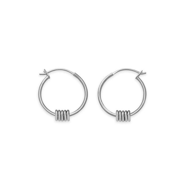 ROSEFIELD JEWELS JEWELRY Mod. JMHSS-J067 silver hoop earrings with coiled design.