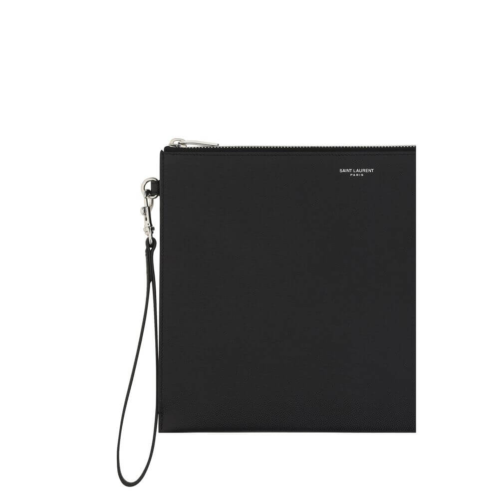 Saint Laurent Black Calf Leather Bos Taurus Other Accessories - iPad Holder with zipper, monogram, and side strap.