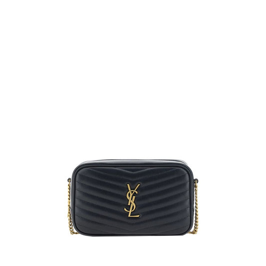 Saint Laurent Black Calf Leather Bos Taurus Shoulder Bag with quilted design, chain strap, and YSL plaque.