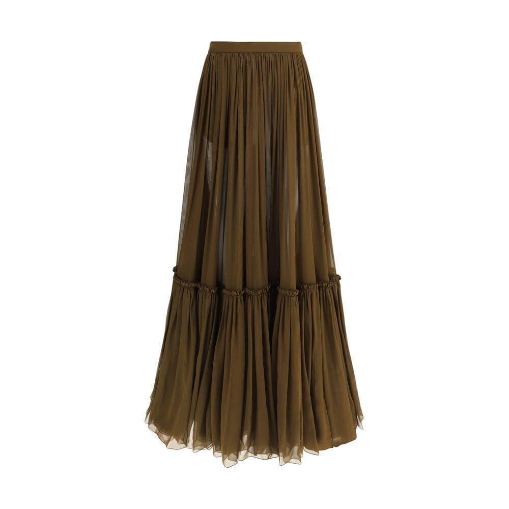 Saint Laurent Flounced long Skirt 1728,72470364320,Brown,Clothing,IT38 | S,New with tags,Saint Laurent,Skirts - Women - Clothing,Women,Women - Clothing Saint Laurent SA-834197Y115W2423-IT38 | S