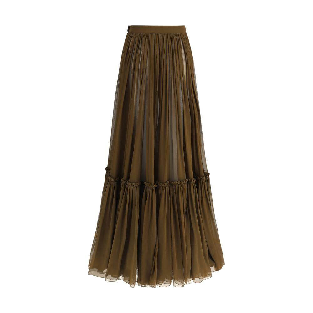 Saint Laurent Flounced long Skirt 1728,72470364320,Brown,Clothing,IT38 | S,New with tags,Saint Laurent,Skirts - Women - Clothing,Women,Women - Clothing Saint Laurent SA-834197Y115W2423-IT38 | S