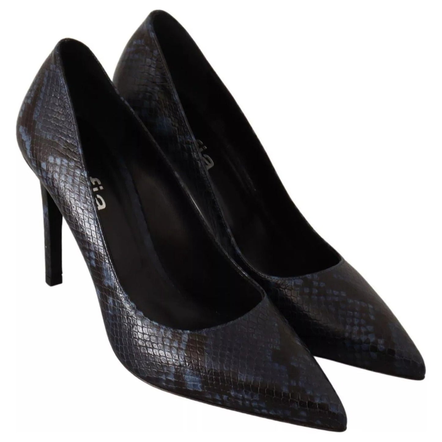 Sofia Black Snake Skin Leather Stiletto High Heels Pumps Shoes