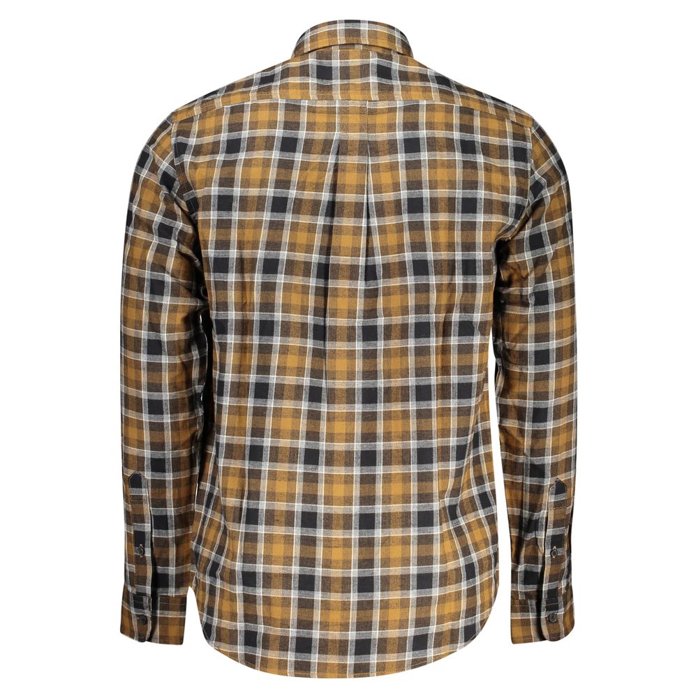 Back view of Timberland Brown Cotton Shirt with tartan pattern and Italian collar, long sleeves, regular fit.