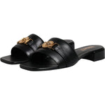 Versace Versace Black Leather Logo Plaque Slip On Slides Flats Shoes LA12123-36 1728,67345645728,Black,EU36/US6,EU37/US7,Flat Shoes - Women - Shoes,Material: 100% Leather,New with tags,Shoes,Versace,Women,Women - Shoes