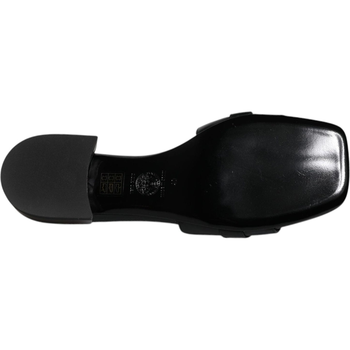 Versace Versace Black Leather Logo Plaque Slip On Slides Flats Shoes LA12123-36 1728,67345645728,Black,EU36/US6,EU37/US7,Flat Shoes - Women - Shoes,Material: 100% Leather,New with tags,Shoes,Versace,Women,Women - Shoes