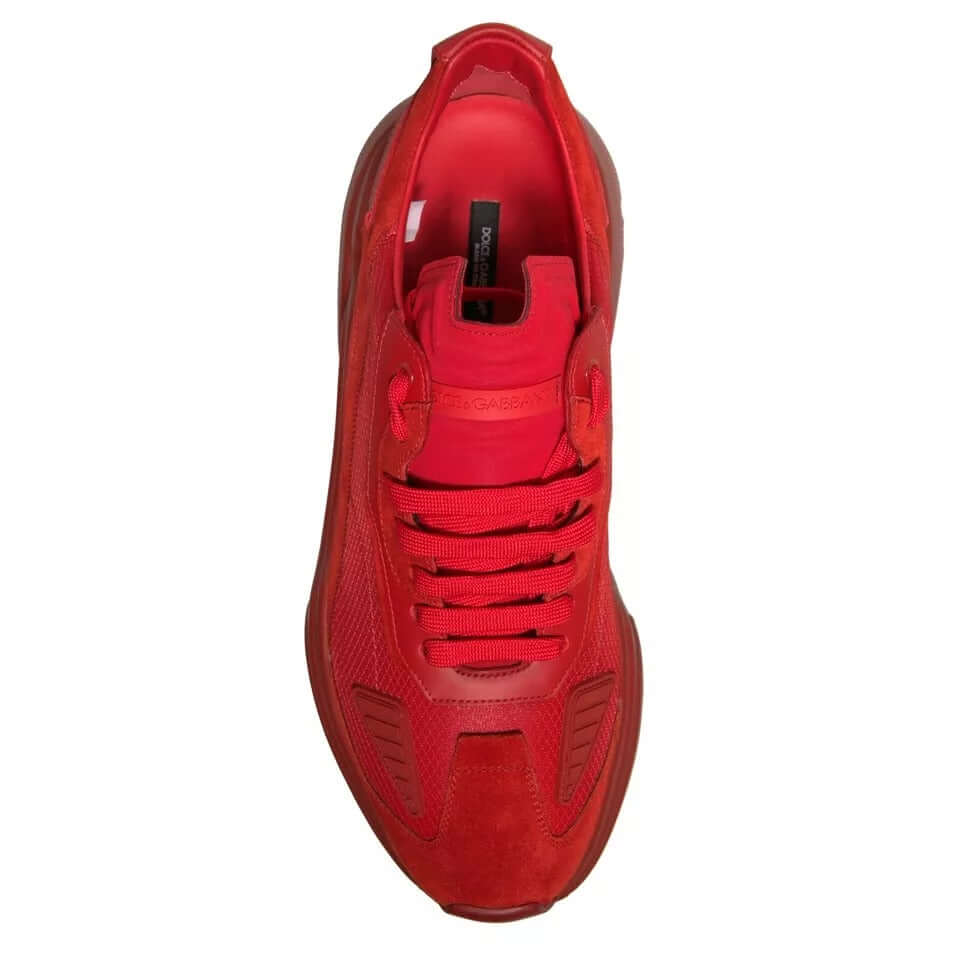 Dolce & Gabbana red leather Daymaster low top sneaker shoes, model CS1765 AX014, top view showcasing design and craftsmanship.