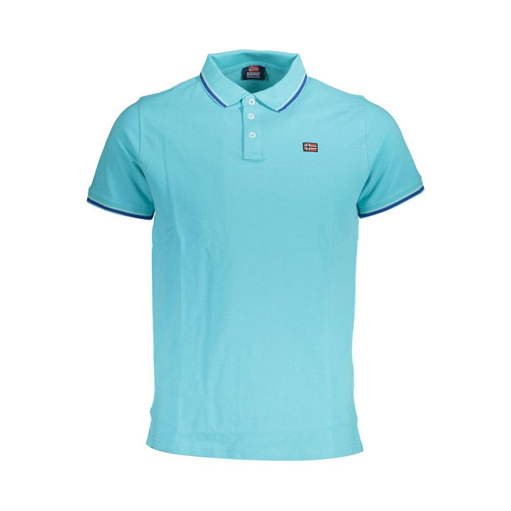 Norway 1963 blue cotton men's polo shirt with short sleeves, classic three-button placket, subtle logo, and contrasting details.