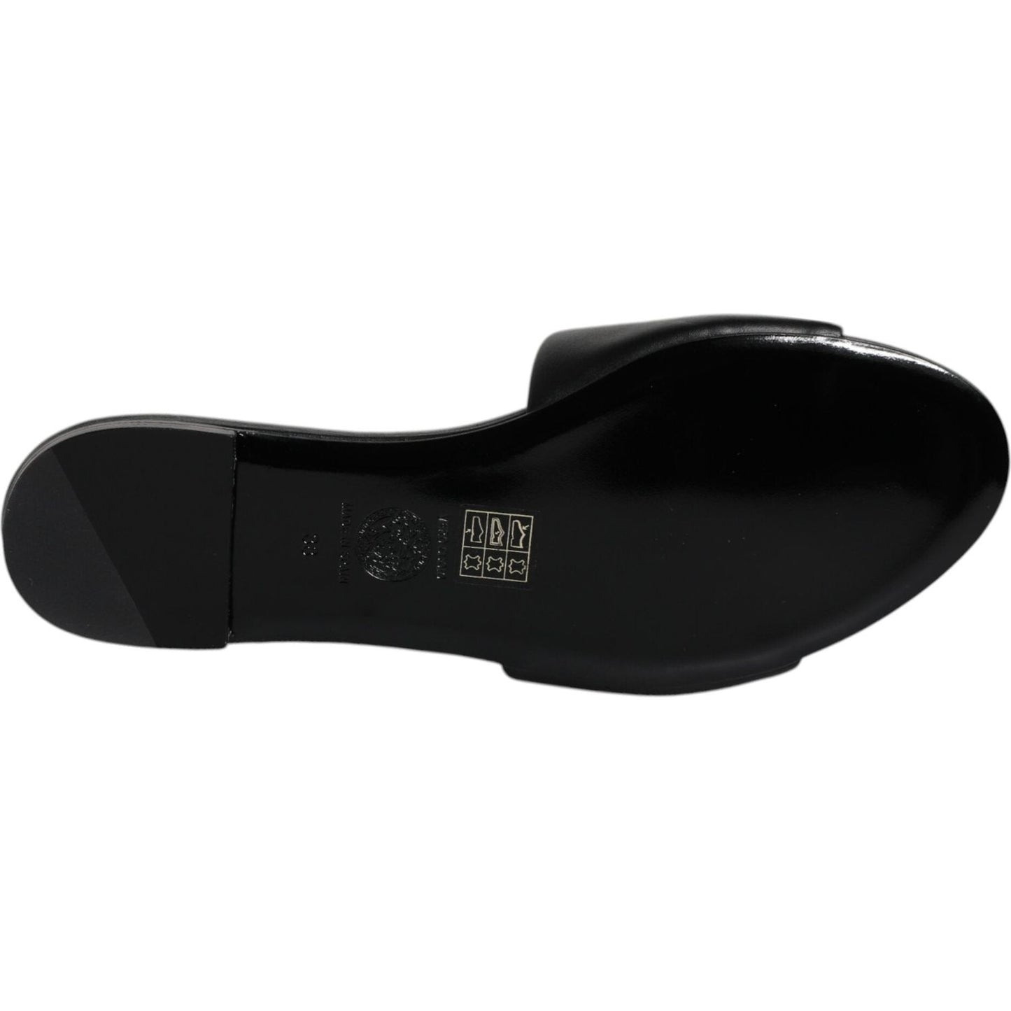 Versace Black Leather Logo Plaque Slip On Slides Flats Shoe Sole View