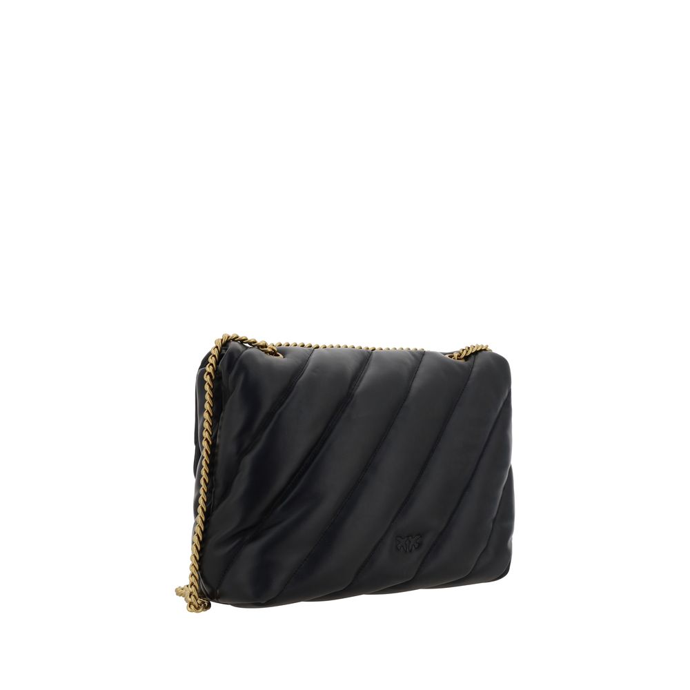 PINKO Black Calf Leather Bos Taurus Shoulder Bag