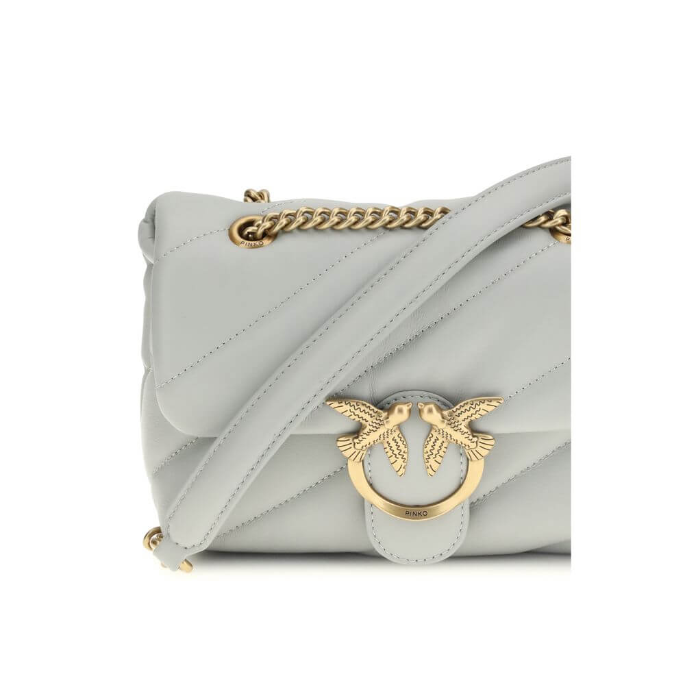 PINKO Gray Calf Leather Bos Taurus Shoulder Bag
