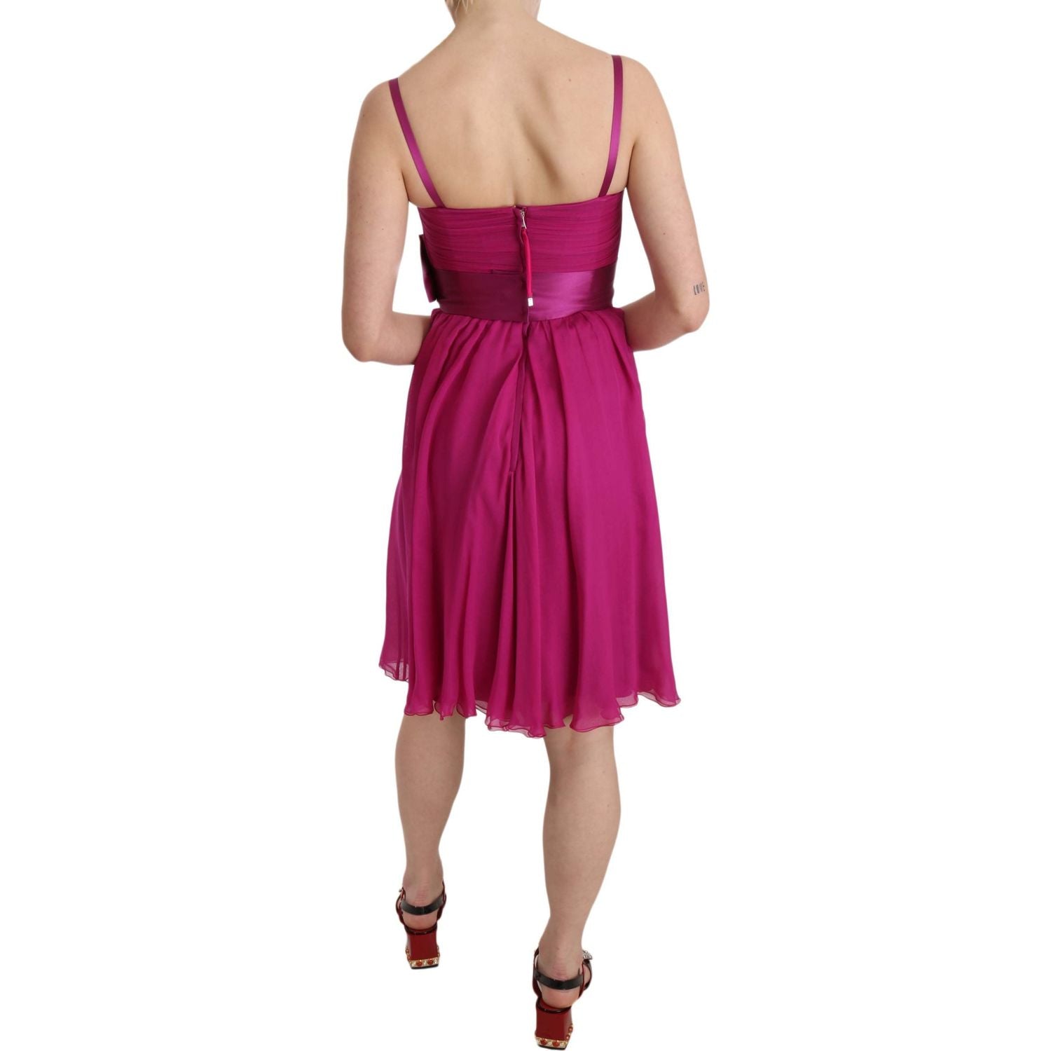 Dolce & Gabbana Fuchsia Pink Bow Silk Sleeveless Dress