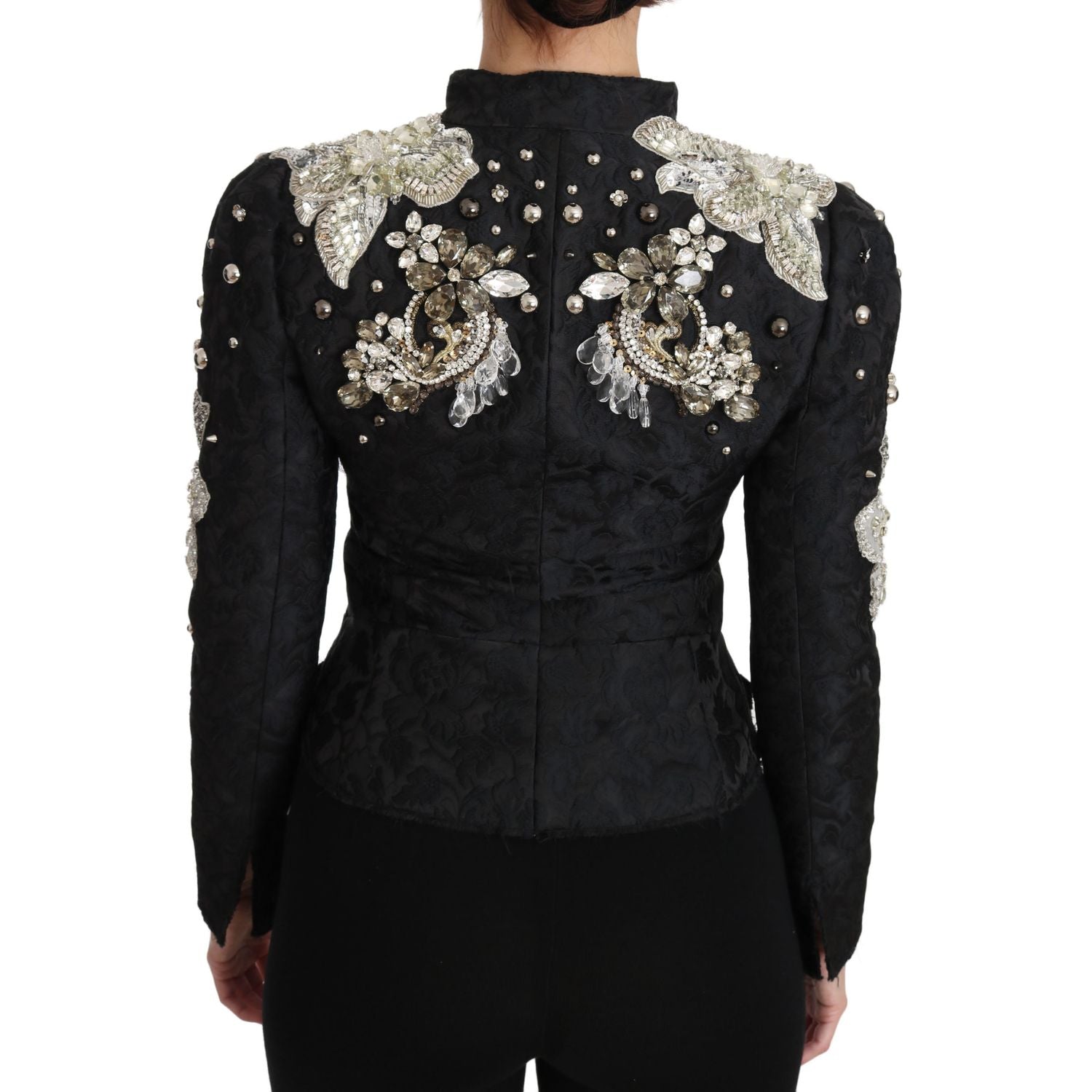 Dolce & Gabbana Black Jacquard Crystal Floral Jacket