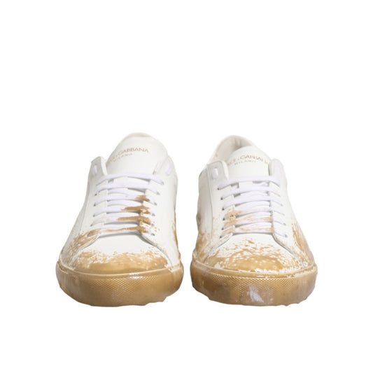 Dolce & Gabbana White Leather Paint Effect Low Top Sneakers  Shoes
