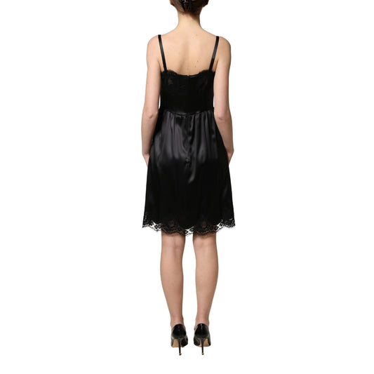 Dolce & Gabbana Black Silk Satin Lace Sleeveless Mini Dress