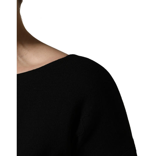 Dolce & Gabbana Black Wool Crepe Long Sleeves Midi Dress
