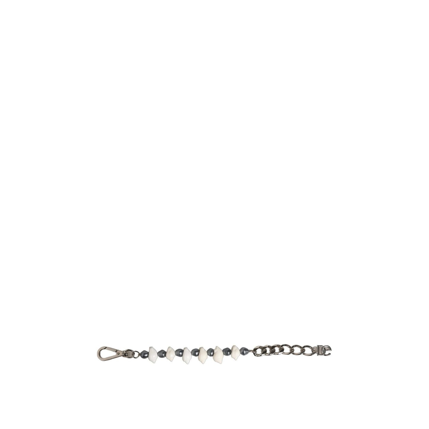 Dolce & Gabbana Silver Tone Brass Beaded Shell DG Logo Pendant Bracelet