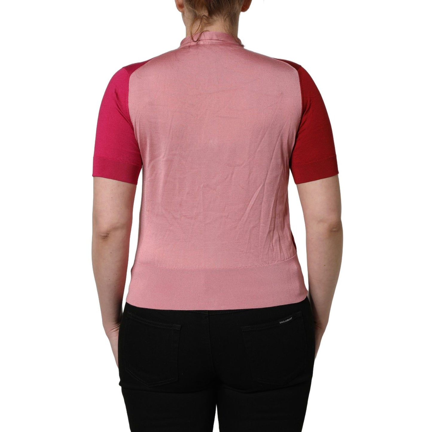 Dolce & Gabbana Pink Short Sleeves Buttoned Ascot Collar Top