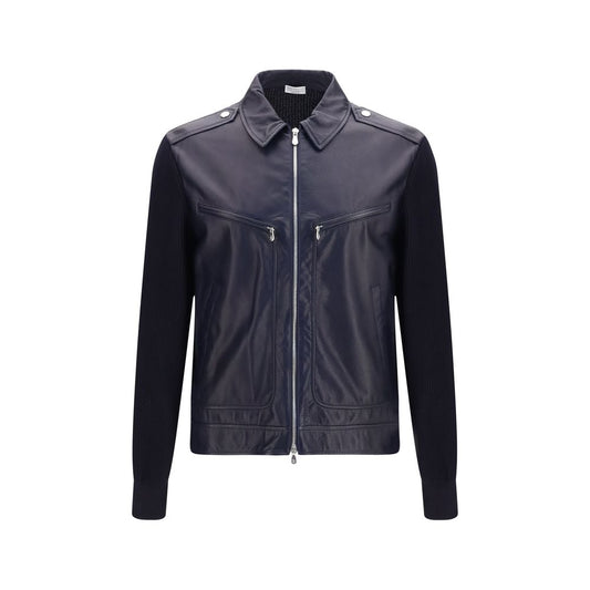 Brunello Cucinelli Blue Calf Leather Bos Taurus Leather Jacket