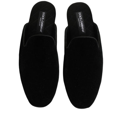 Dolce & Gabbana Black Suede Slides Flat Slipper Men Shoes