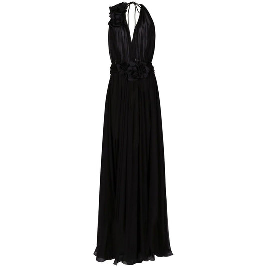 Dolce & Gabbana Long silk chiffon dress with floral appliqué