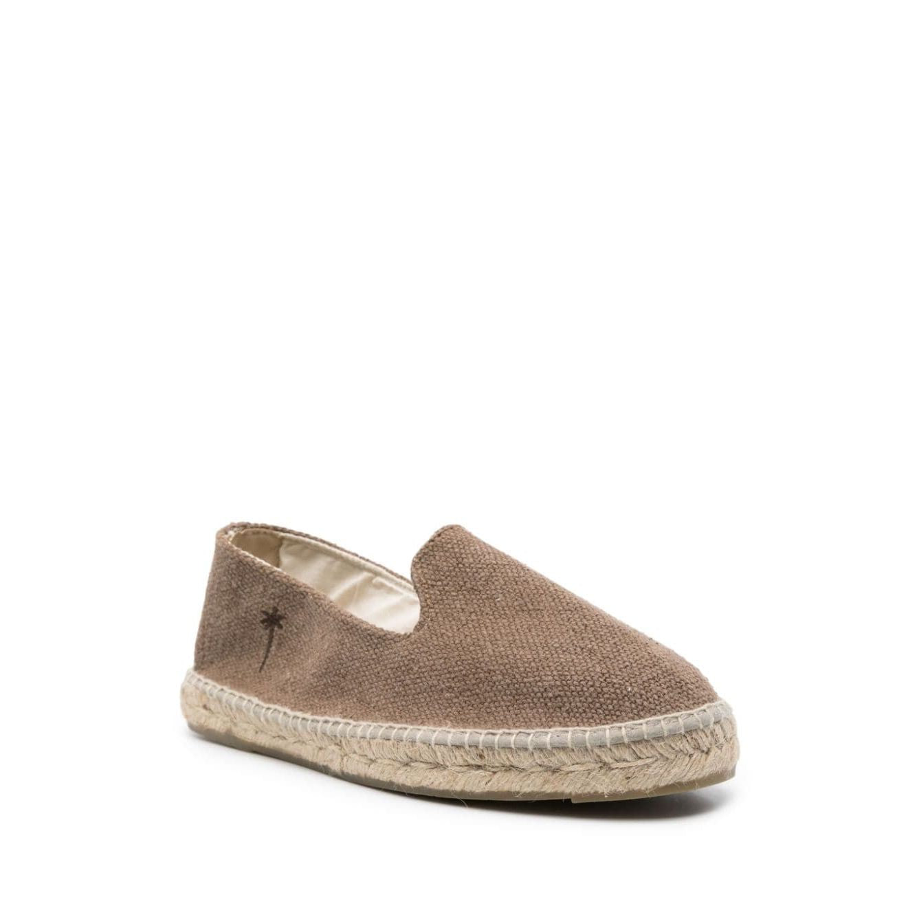 Manebí MANEBI Flat shoes Dove Grey, taupe brown canvas espadrilles with braided raffia sole and embroidered logo, slip-on style.