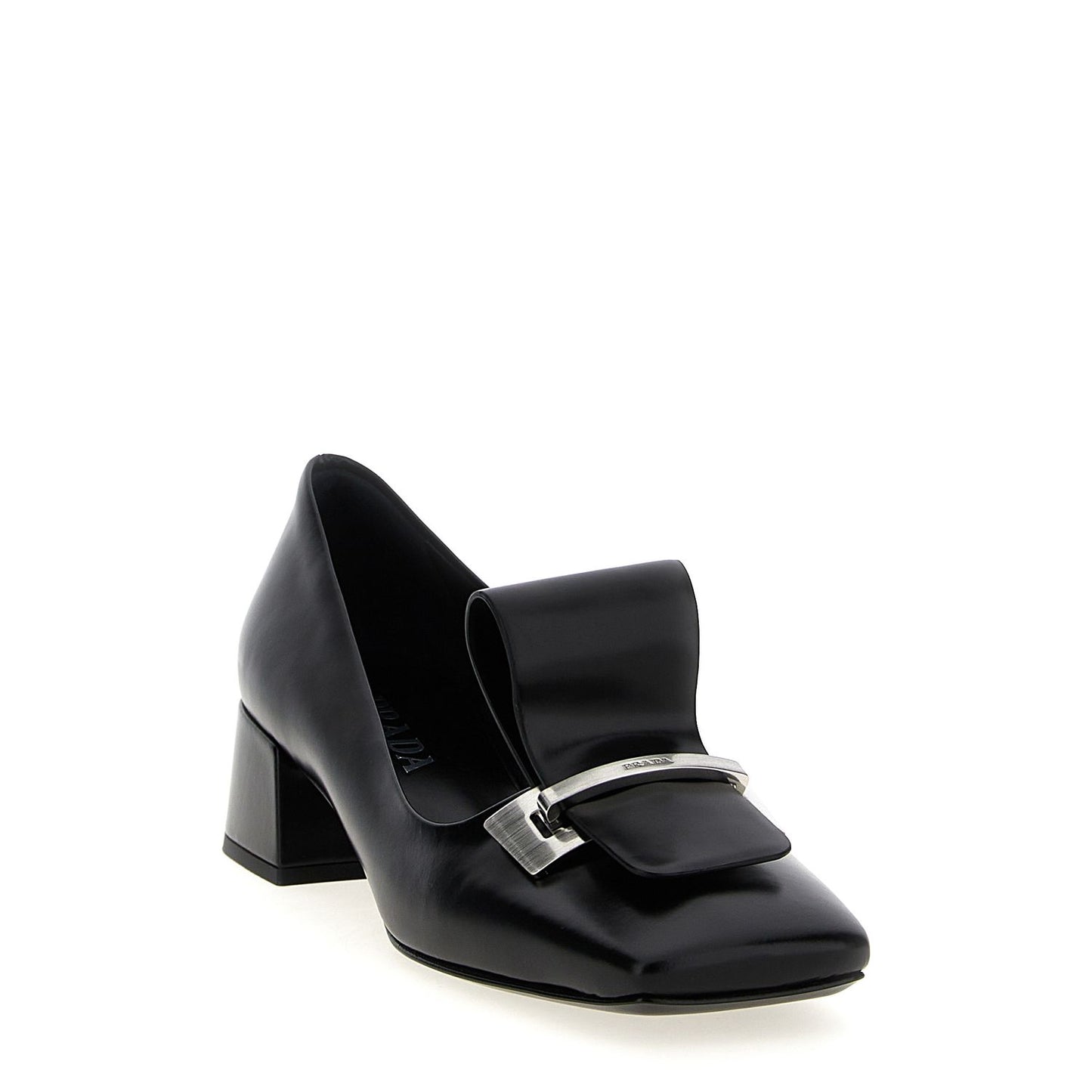 Prada Black Calfskin Mid Heel Pumps