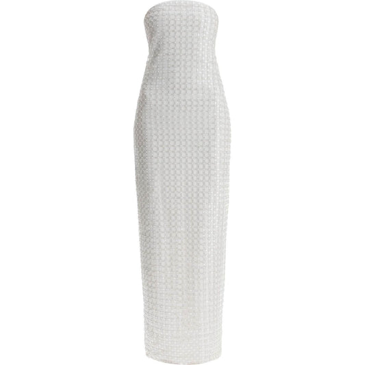 Rotate long white cotton bodycon dress with beads strapless