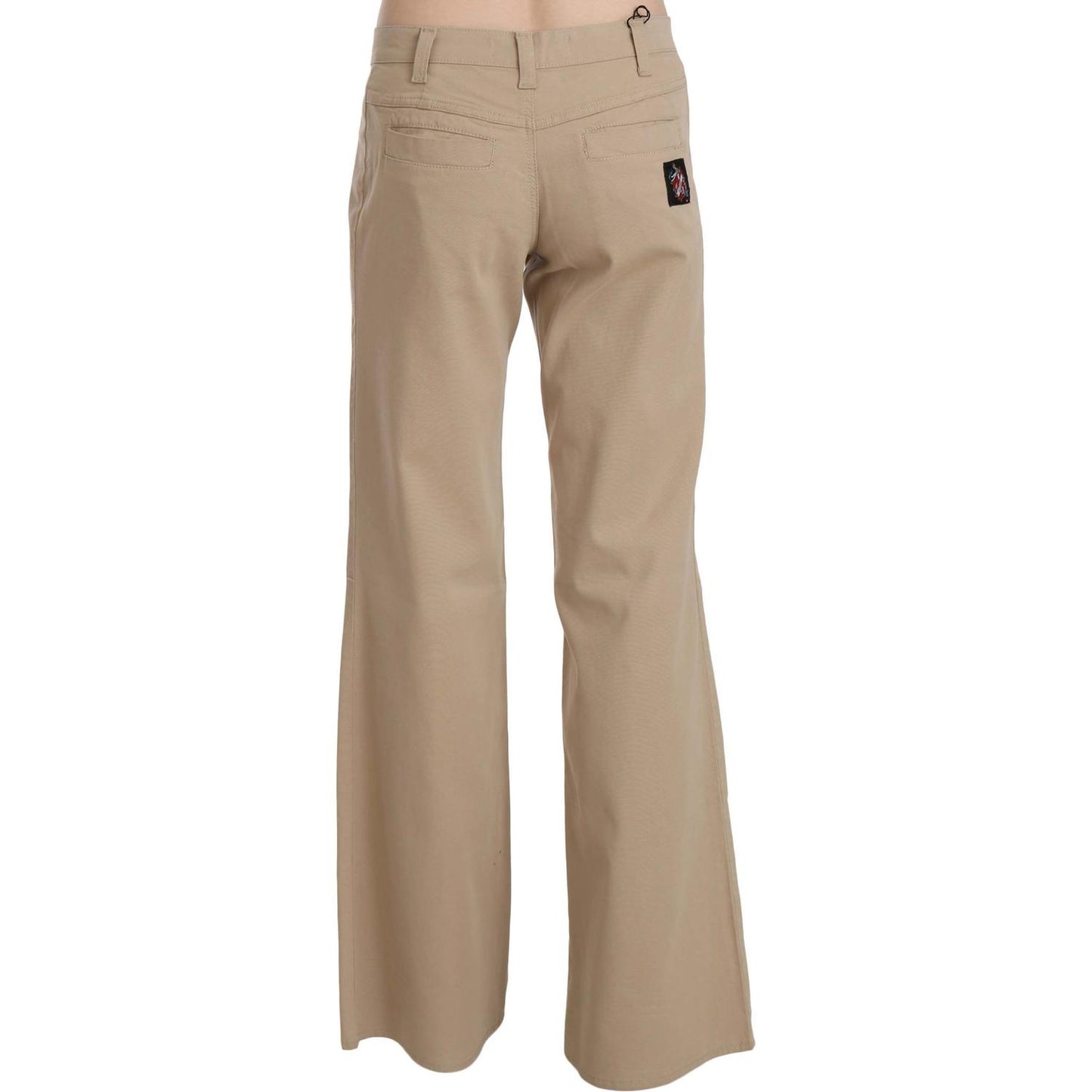 Just Cavalli Beige Cotton Mid Waist Flared Trousers Pants Jeans & Pants