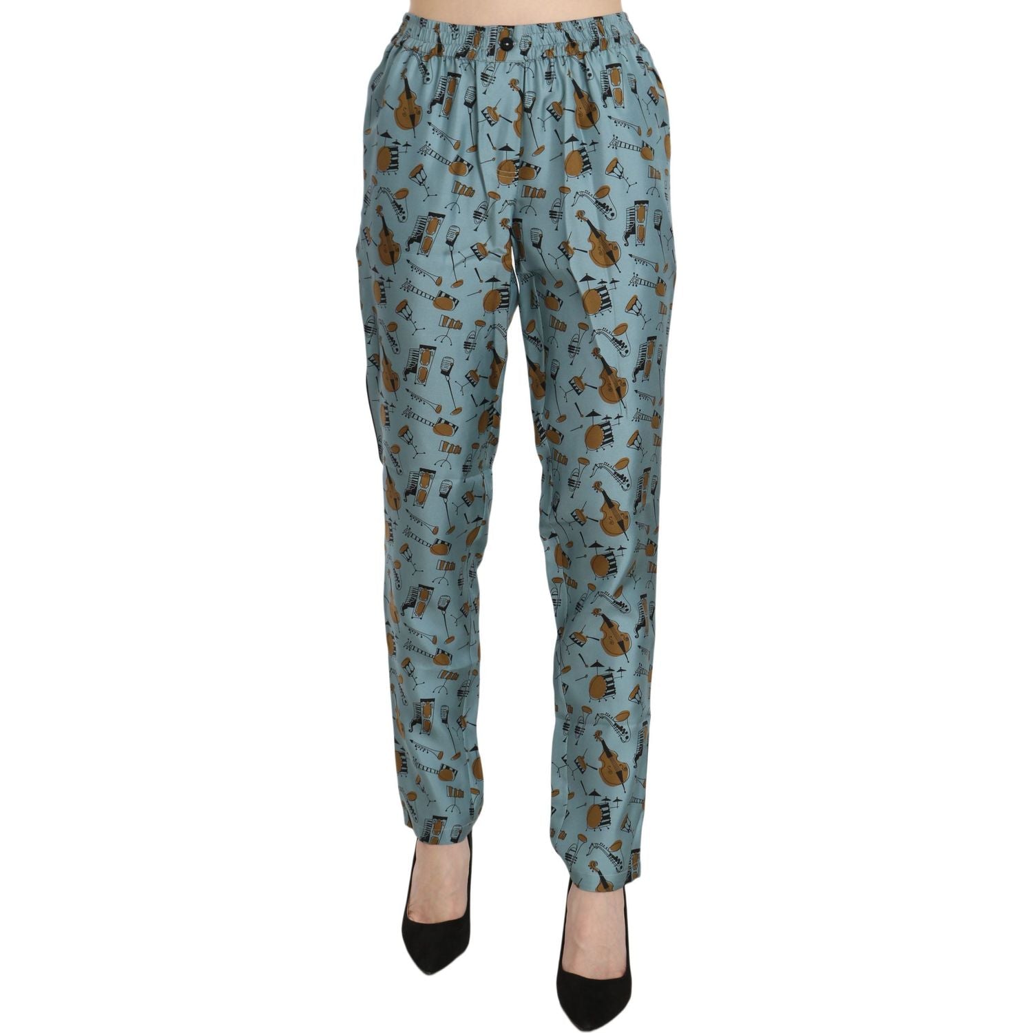 Dolce & Gabbana Blue Musical Instruments Print Tapered Pants