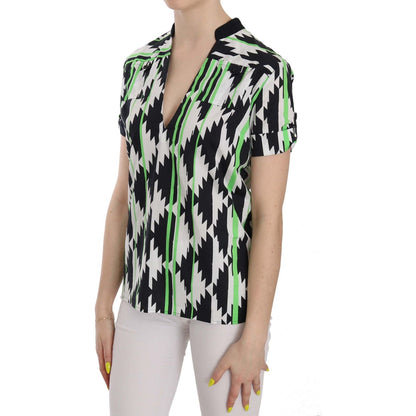 Costume National Multi Color Plunging Top Blouse