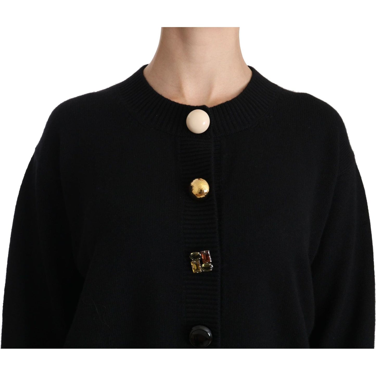 Dolce & Gabbana Black Button Embellished Cardigan Sweater