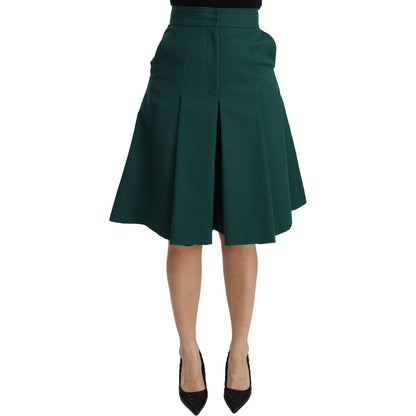Dolce & Gabbana Green Pleated A-line High Waist Cotton Skirt
