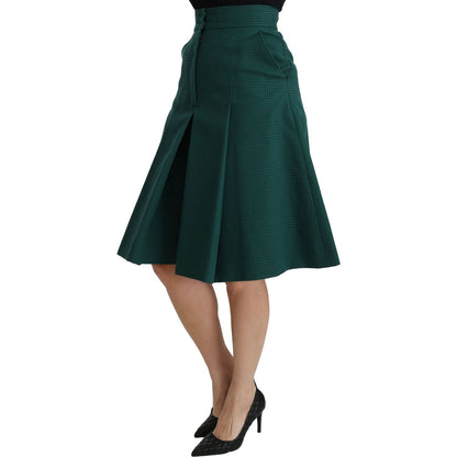 Dolce & Gabbana Green Pleated A-line High Waist Cotton Skirt