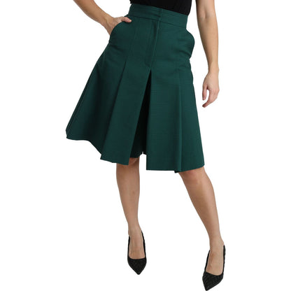 Dolce & Gabbana Green Pleated A-line High Waist Cotton Skirt