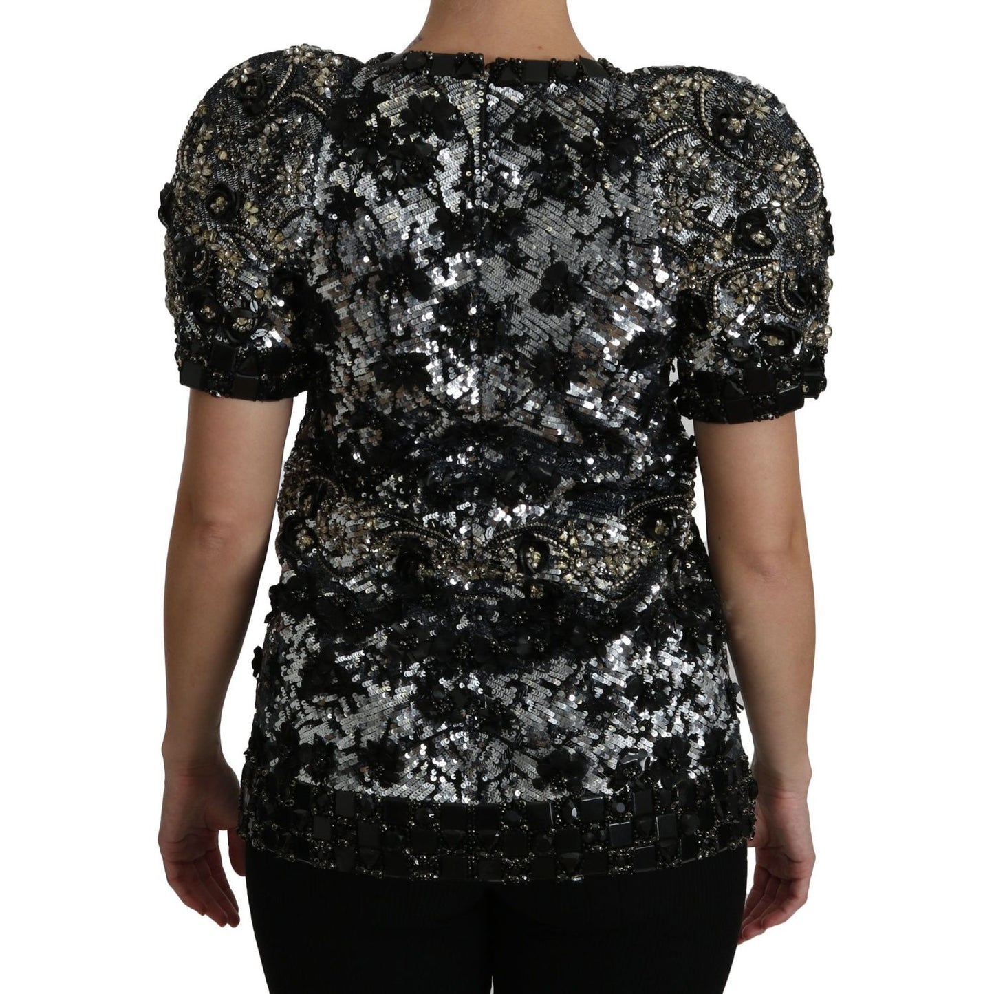 Dolce & Gabbana Black Sequined Crystal Embellished Top Blouse