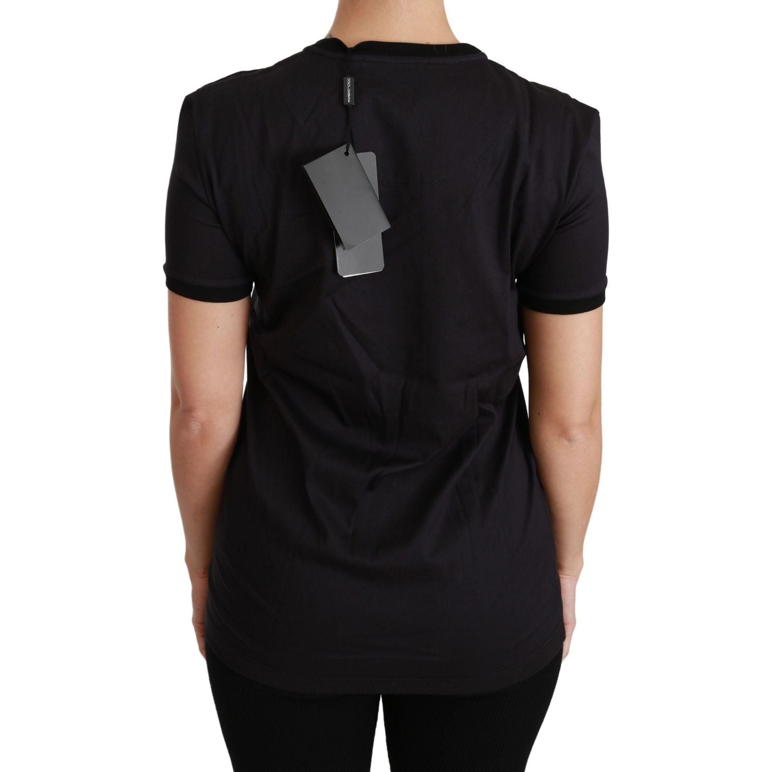 تي شيرت Dolce &amp; Gabbana أسود من القطن بياقة دائرية وطبعة فريدة