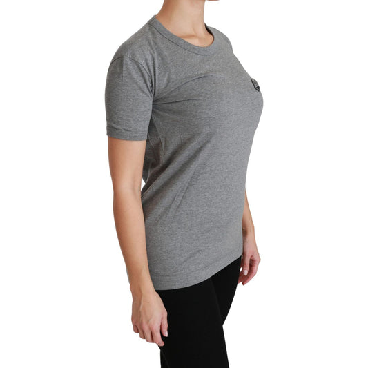 Dolce & Gabbana Gray Crewneck Amore Patch Cotton Top T-shirt TSH4467-36