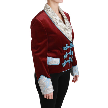 Dolce & Gabbana Red Velvet Baroque Crystal Blazer Jacket
