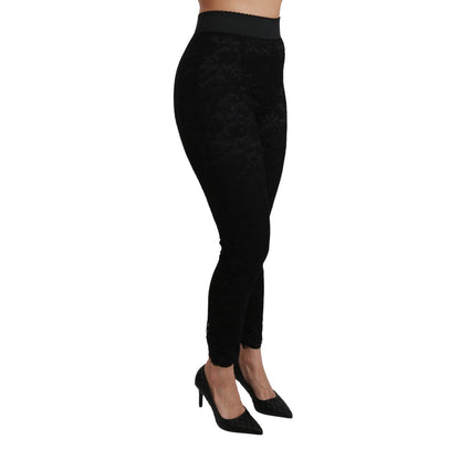 Dolce & Gabbana Black Lace Skinny High Waist Cotton Pants
