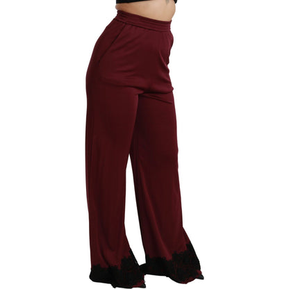 Dolce & Gabbana Black Lace High Waist Wide Leg Maroon Pants