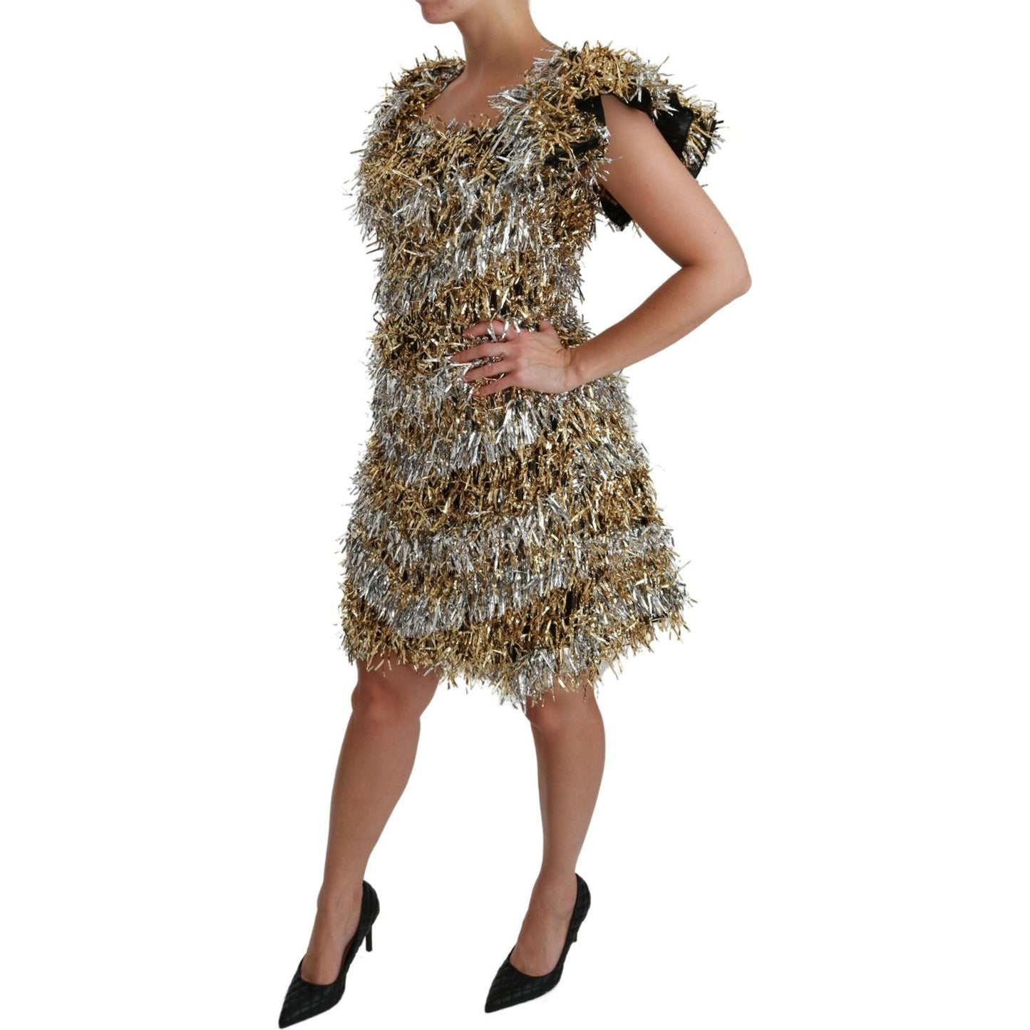 Dolce & Gabbana Silver Gold Sheath Mini Shift Gown Dress DR2510-40