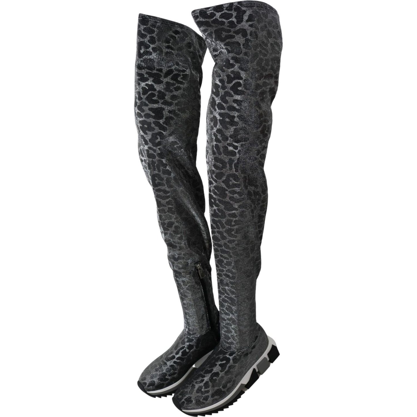Dolce & Gabbana Gray Leopard High Top Sneakers Booties Shoes LA6442-35