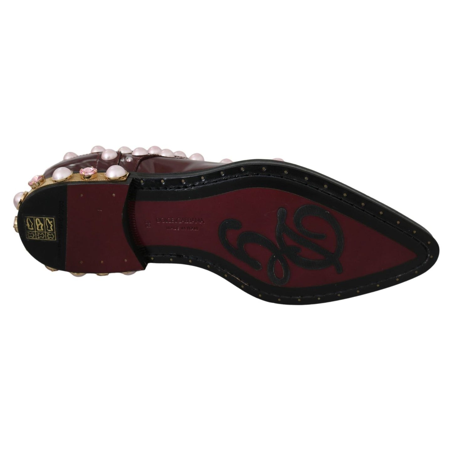 Dolce & Gabbana Bordeaux Leather Crystal Pearls Formal Shoes